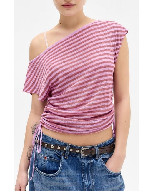 BDG Red Bailey Striped Ruched Top
