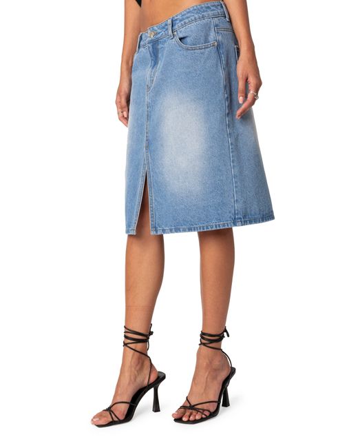 Edikted Junia Rigid Denim Midi Skirt in Blue Lyst