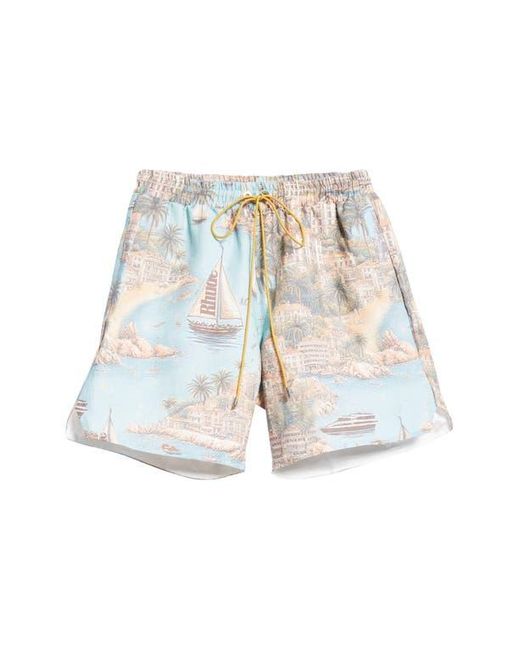 Rhude White Sailing Map Linen Swim Trunks for men