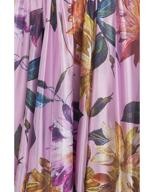 Kay Unger Purple Evangeline Floral Strapless High-low Gown