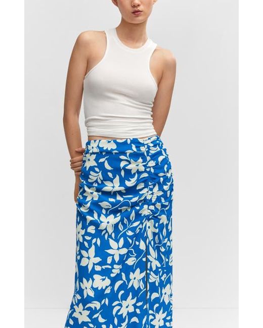 Mango Floral Side Slit High Waist Midi Skirt in Blue Lyst