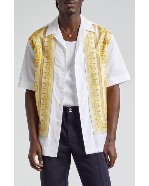 Versace Metallic Barocco Print Silk Overlay Cotton Poplin Camp Shirt for men