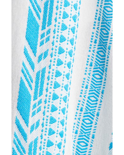 Elan Blue Embroidered Tiered Cotton Blend Cover-up Maxi Dress