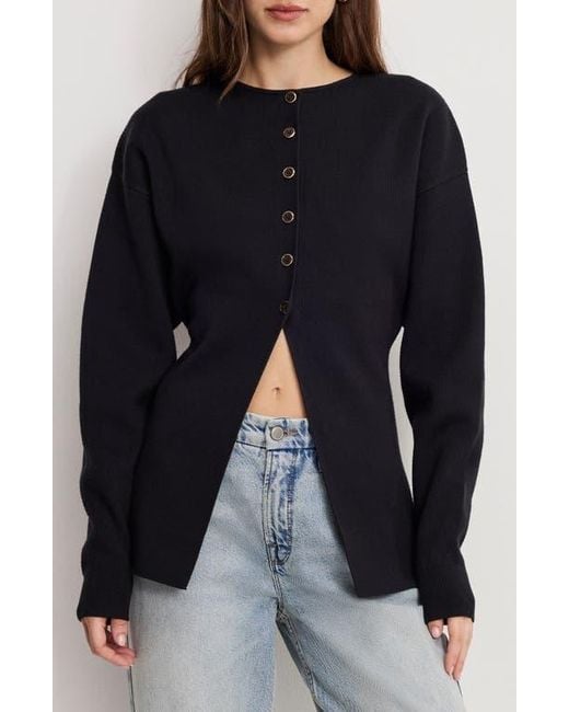GOOD AMERICAN Black Split Front Button Up Sweater