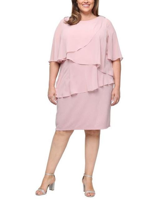 Sl Fashions Tiered Glitter Chiffon Sheath Dress in Pink | Lyst