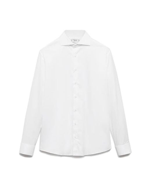 Mango White Slim Fit Poplin Button-Up Shirt for men