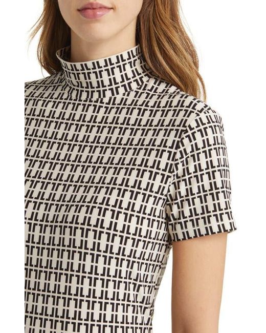 Anne Klein Multicolor Geo Print Short Sleeve Mock Neck Top