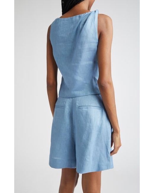Staud Blue Boa Twisted Sleeveless Linen Top