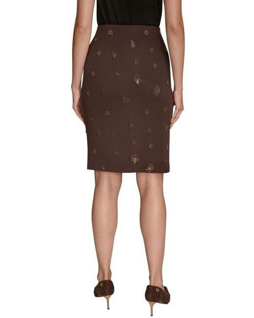 Donna Karan Brown Embroidered Bead Pencil Skirt