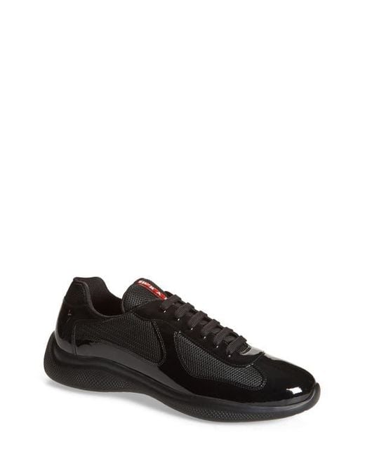 Prada Black America's Cup Vernice Bike Low Top Sneaker for men