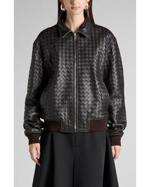Bottega Veneta Intrecciato Oversize Leather Bomber Jacket in