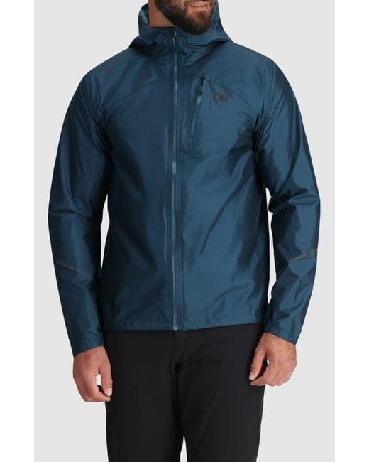 Outdoor Research Blue Helium Rain Ultralight Hooded Jacket for men