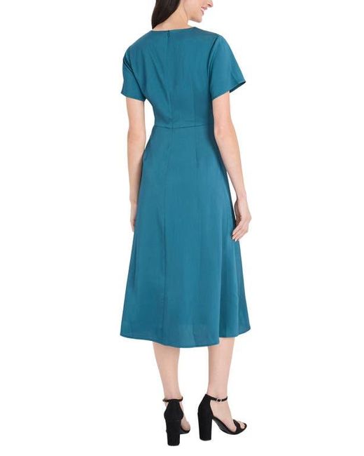 Maggy London Blue Buckle Detail Hammered Satin Midi Dress