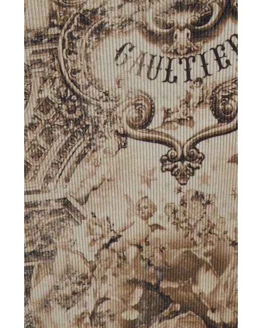 Jean Paul Gaultier Natural Medallion Print Long Sleeve Mesh Body-Con Dress