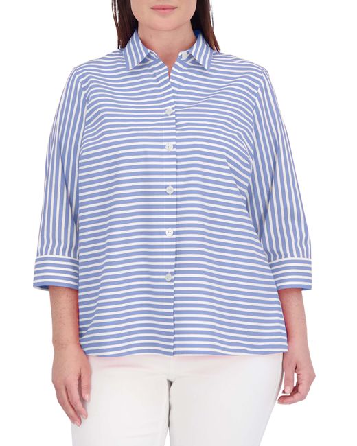 Foxcroft Blue Kelly Stripe Cotton Blend Button-up Shirt