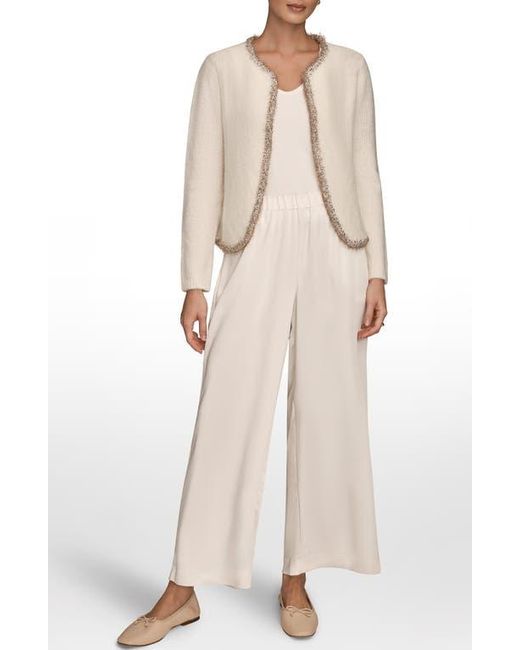 Donna Karan Natural Metallic Trim Cardigan