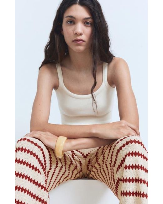 Mango Red Wavy Stripe Knit Pull-On Straight Leg Pants