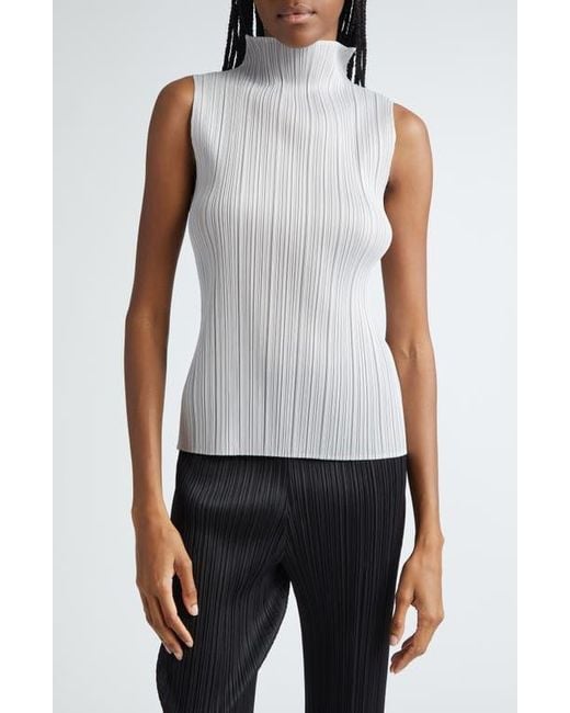 Pleats Please Issey Miyake Pleated Funnel Neck Top in Blue | Lyst