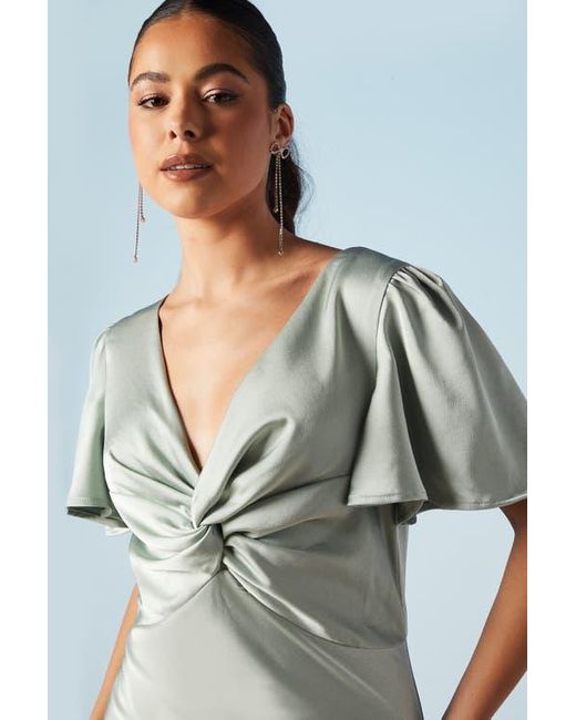 Oasis Blue Satin Midi Bridesmaids Dress