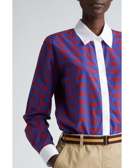 Dries Van Noten Blue Contrast Trim Cotton Button-up Shirt