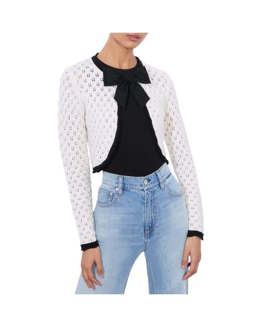 Alice + Olivia Blue Dannie Bow Accent Open Stitch Cotton & Wool Cardigan