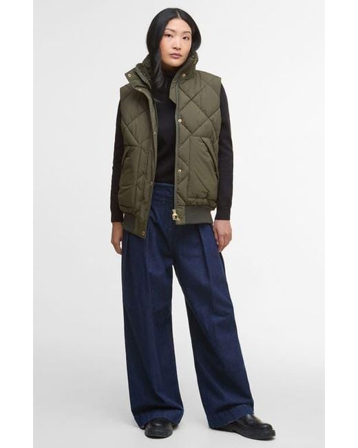 Barbour Green Becky Diamond Quilted Puffer Vest