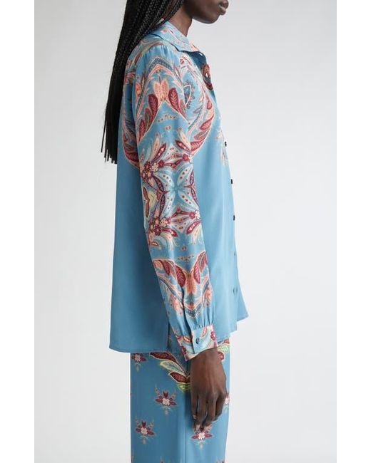 Etro Blue Paisley Silk Button-Up Shirt