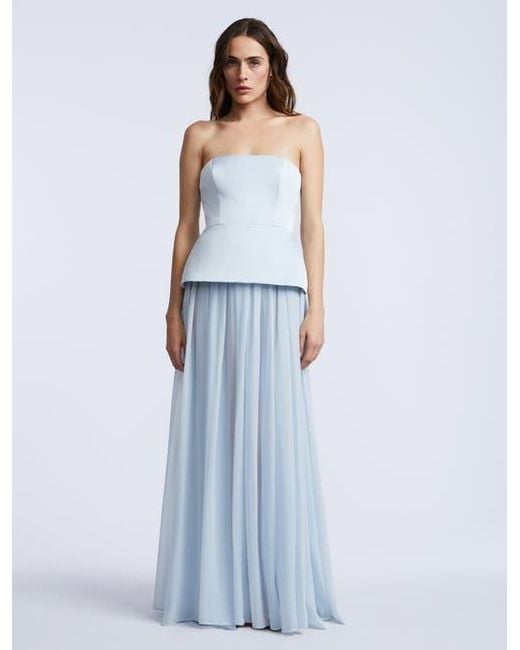 BCBGMAXAZRIA Blue Strapless Peplum Gown