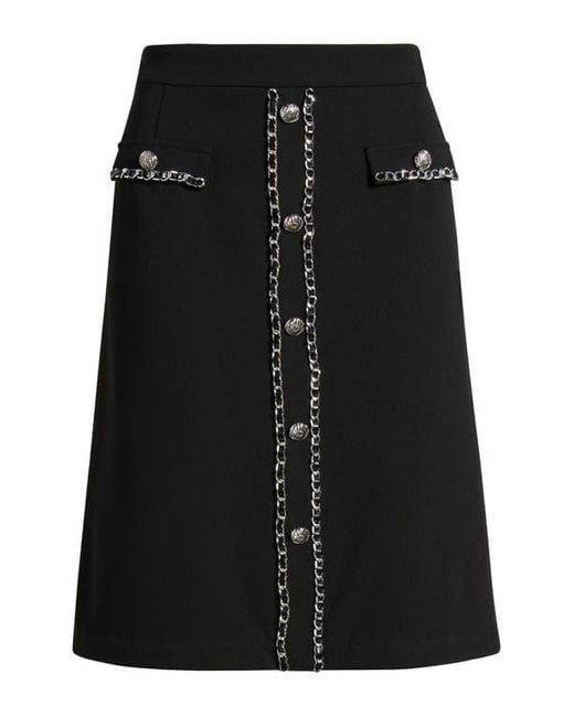 Ming Wang Black Chain Trim Deco Crepe A-Line Skirt