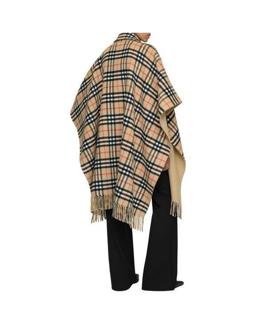 Burberry Natural Reversible Check Wool Cape