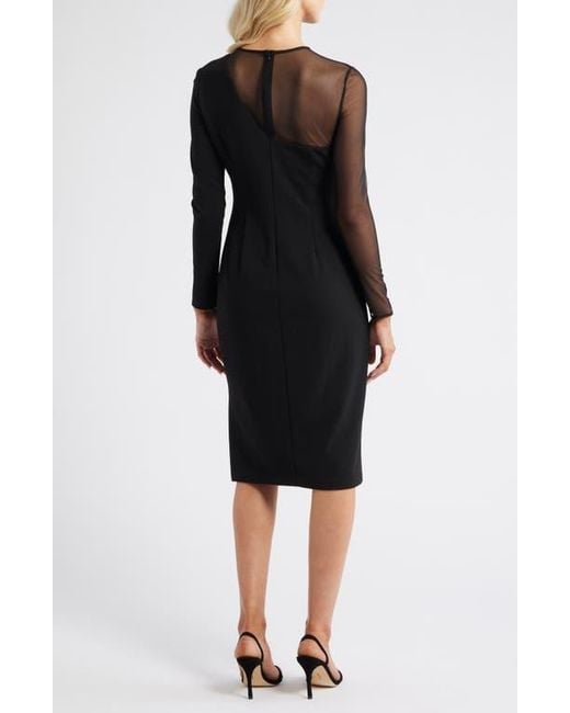 Vince Camuto Black Long Sleeve Beaded Crepe Midi Dress