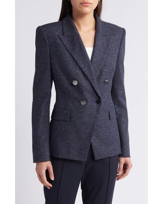 Boss Blue Jia Double Breasted Wool Blend Blazer
