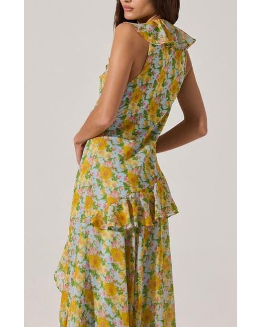 Astr Yellow Ruffle Sleeveless High-Low Midi Dress