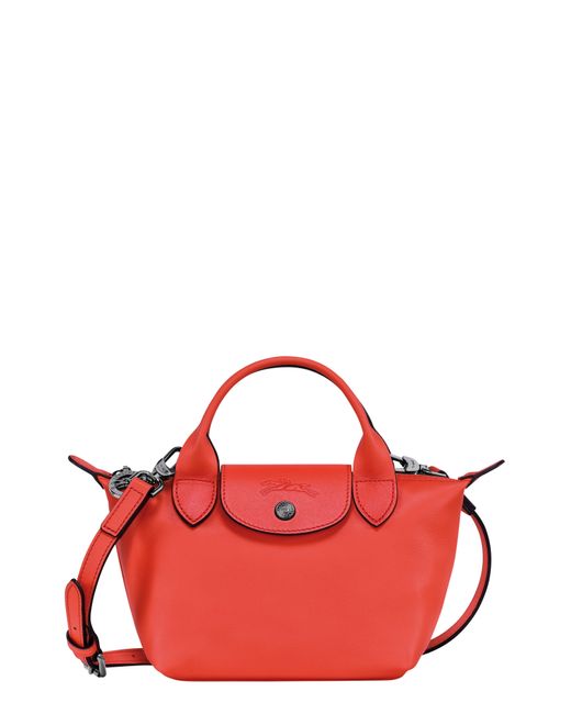 Longchamp Extra Small Le Pliage Leather Top Handle Bag in Red Lyst