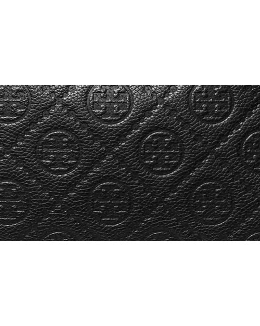 Tory Burch Black T Monogram Pebble Leather Messenger Bag