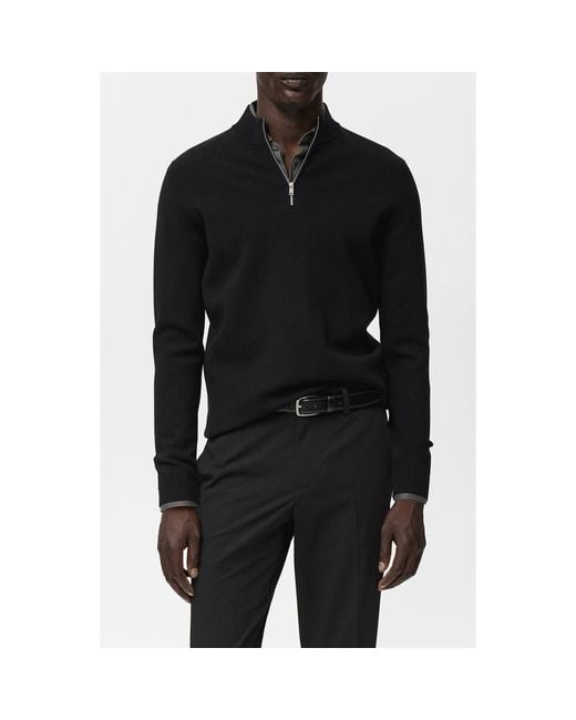 Mango Black Quarter Zip Sweater for men