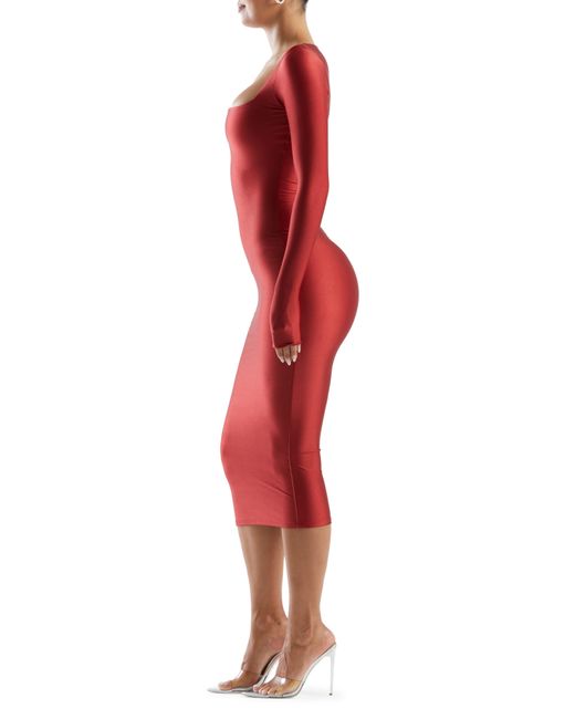 Naked Wardrobe Red Squa Away Long Sleeve Body-con Midi Dress At Nordstrom