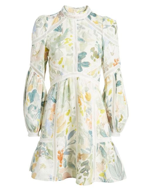 Ted Baker White Tealan Floral Print Long Sleeve Linen Dress