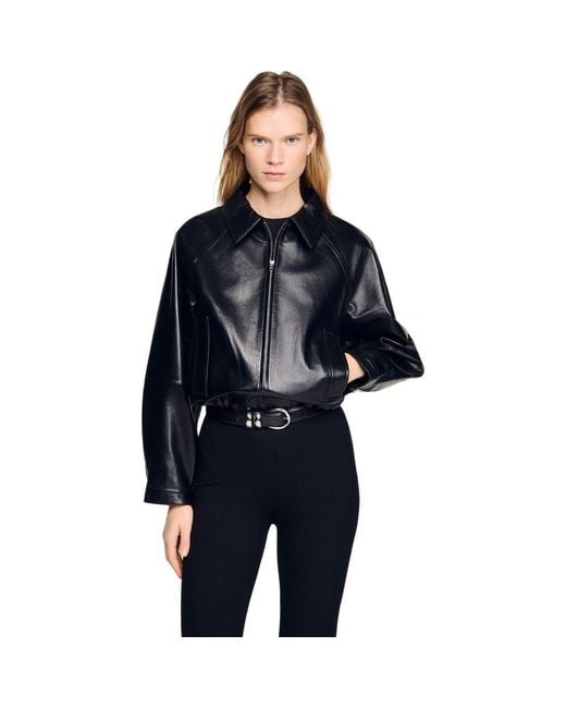 Sandro Blue Lamb Leather Jacket