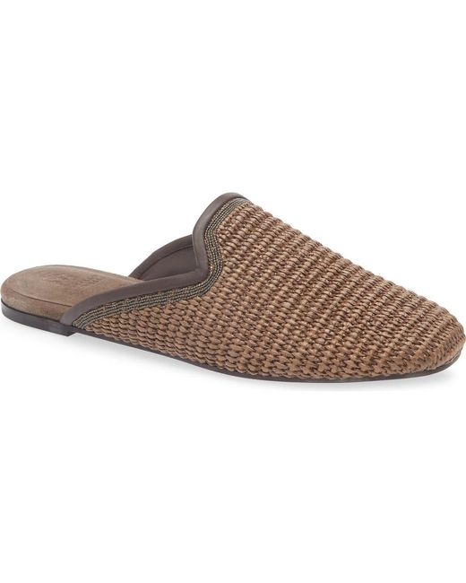Brunello Cucinelli Brown Monili Trim Raffia Mule