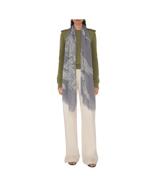 Burberry Gray Wide Ekd Wool Scarf