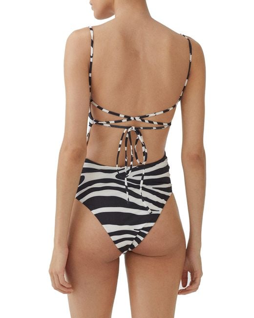 Mango Black Animal Print Lace-up One-piece Swimsuit