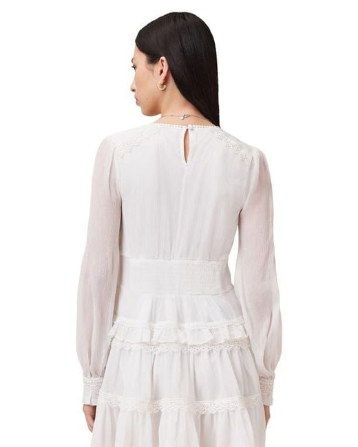 AllSaints White Zora Long Sleeve Tiered Dress