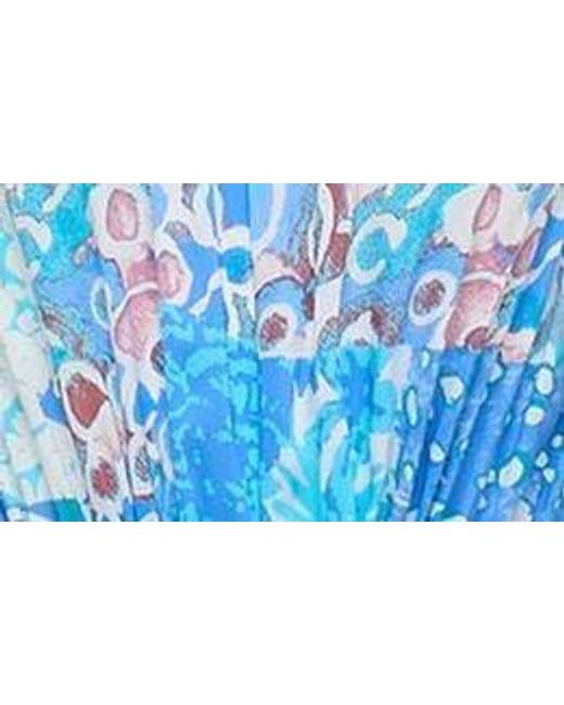 Diane von Furstenberg Blue Shawn Abstract Print Tiered Maxi Dress