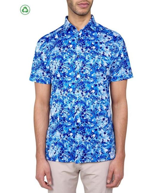 Con.struct Blue Regular Fit Palm Splatter Print Recycled Performance Golf Button-Down Shirt for men