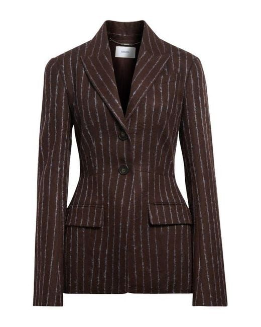 Erdem Brown Pinstripe Fitted Single Breasted Wool & Mohair Blend Blazer