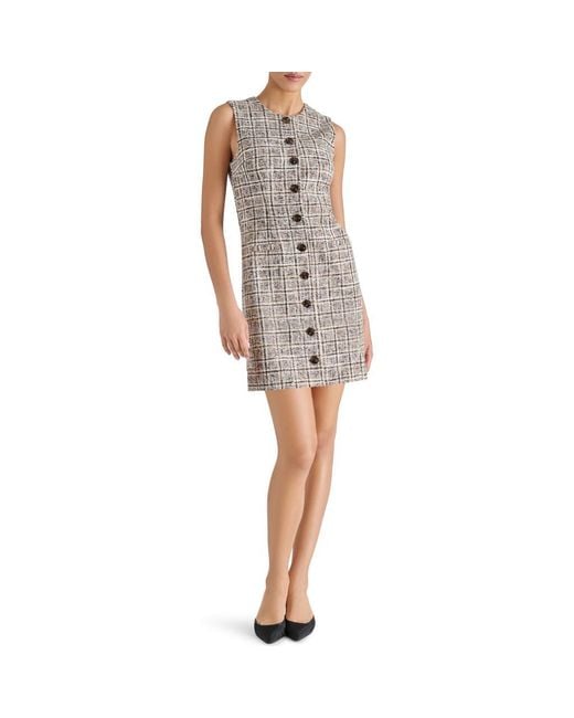 Steve Madden Gray Elsa Windowpane Tweed Minidress