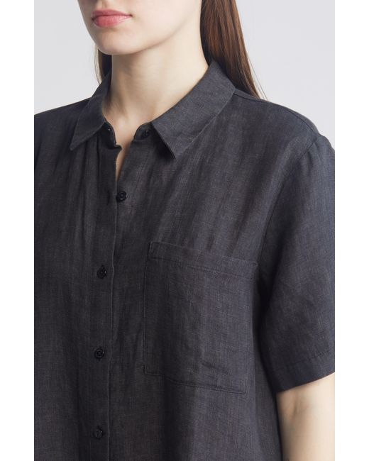 Eileen Fisher Black Classic Collar Organic Linen Shirtdress