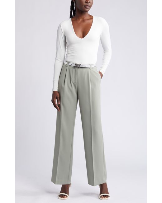 Open Edit Gray Pleated Mid Rise Trousers