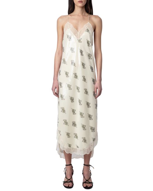 Zadig & Voltaire Natural Ristyl Floral Sequin Slipdress